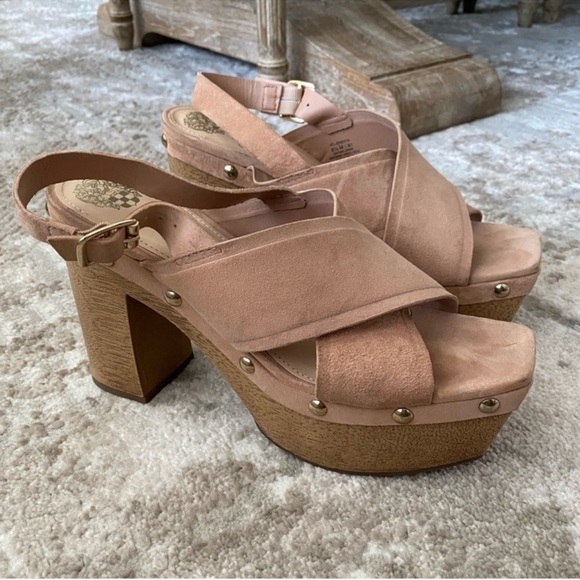 Vince Camuto Suede Square Toe Studded Platform Heels - Picture 3 of 7